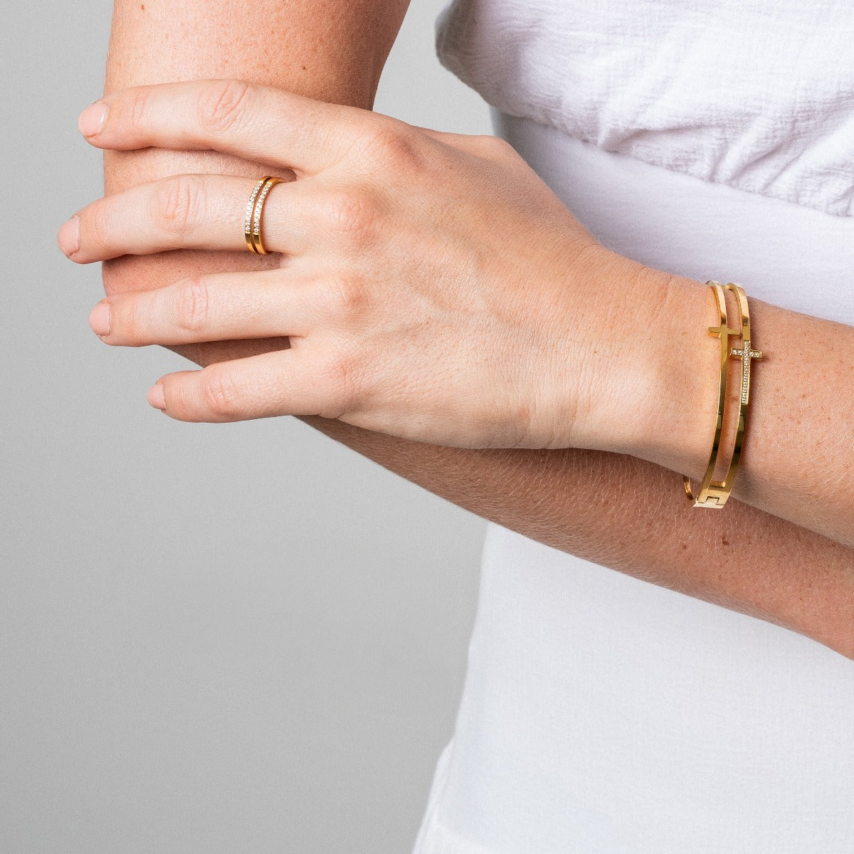 Zion Stone Bangle Bracelet - Gold Tone
