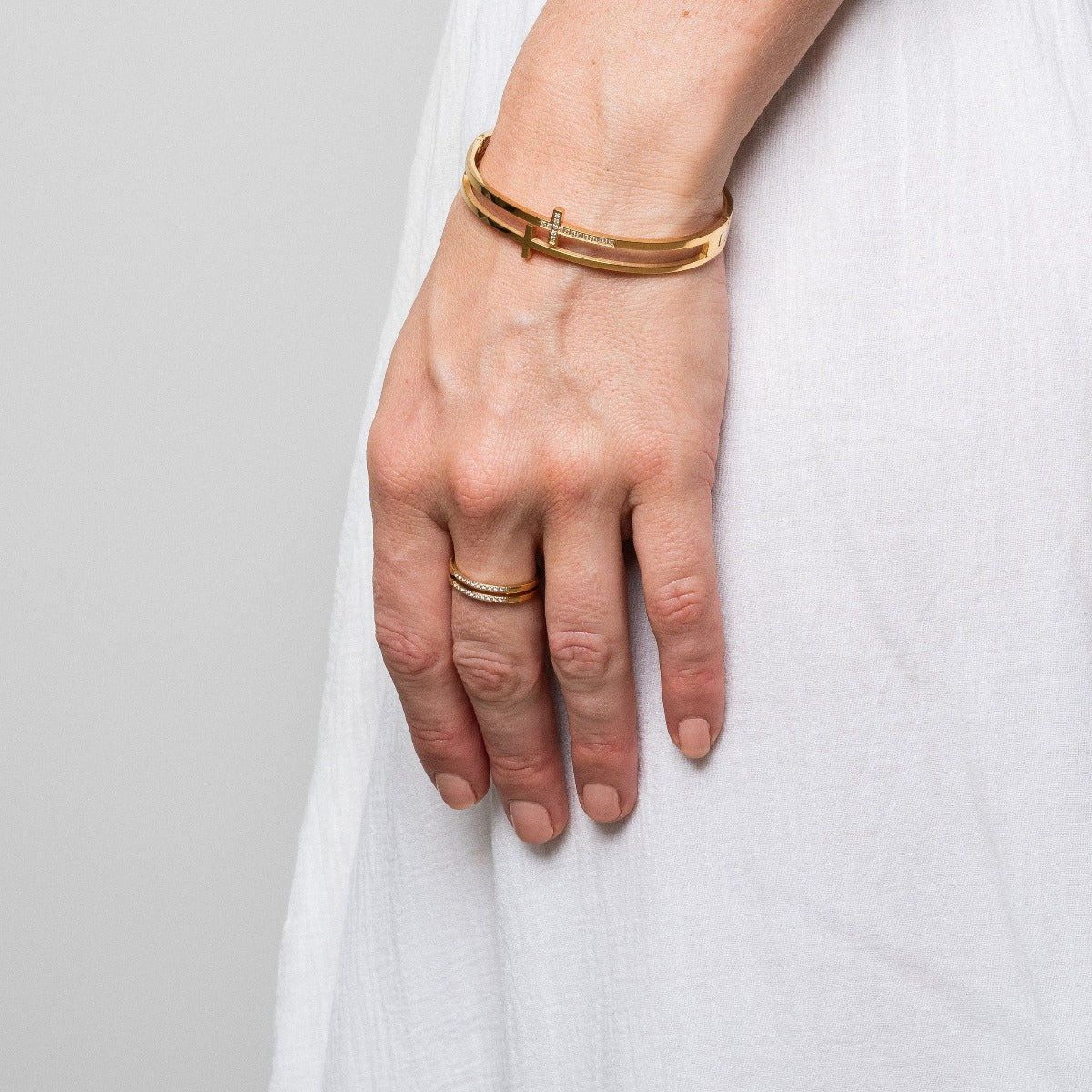 Zion Stone Bangle Bracelet - Gold Tone