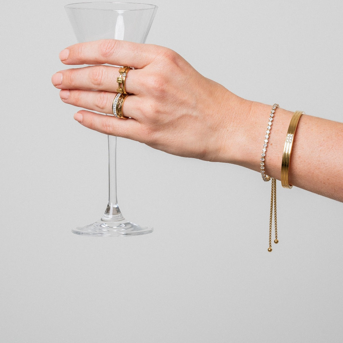 Carved Stone Bangle Bracelet  - Gold Tone