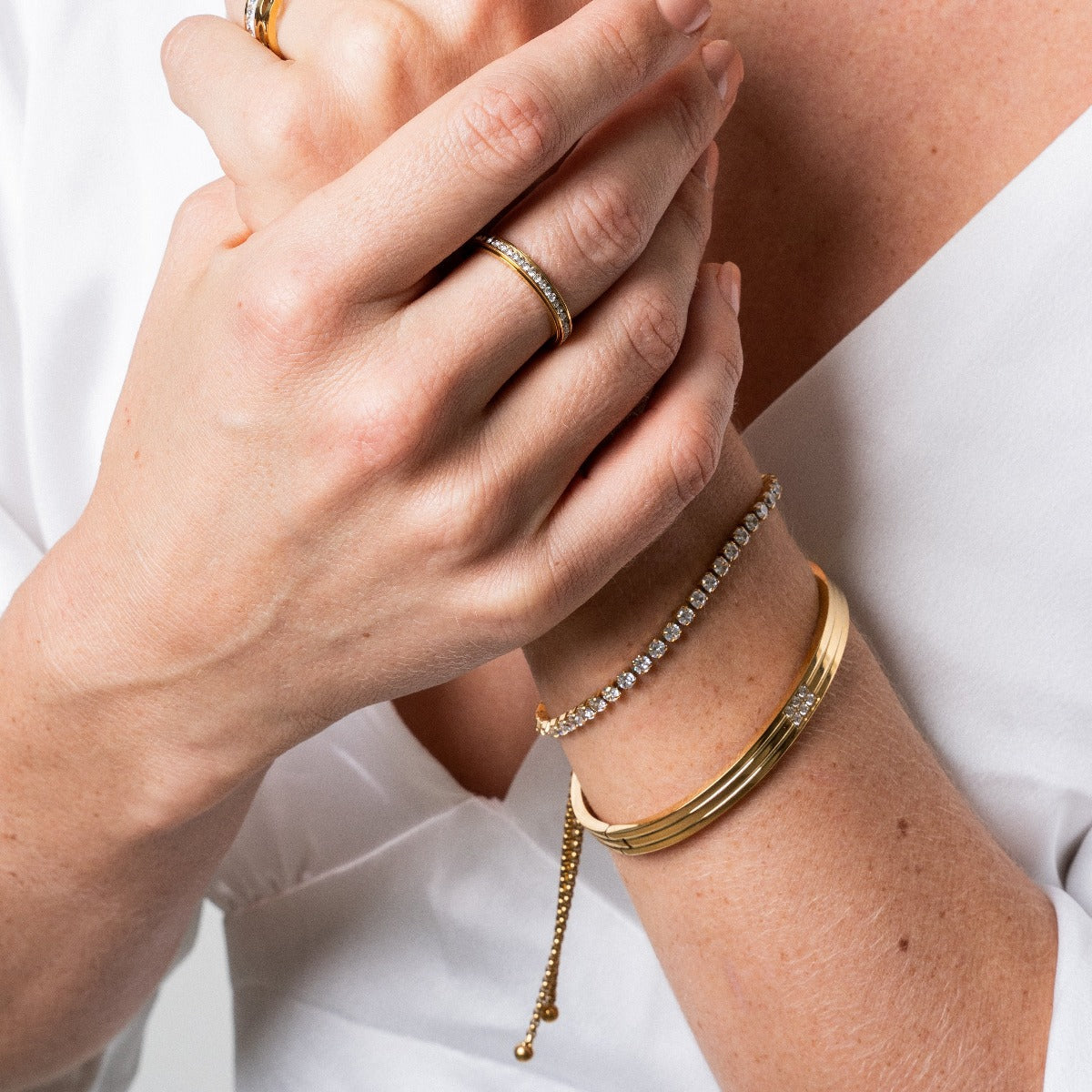 Carved Stone Bangle Bracelet  - Gold Tone
