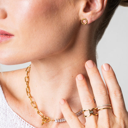 Dainty Rope Stud Earrings - Gold Tone