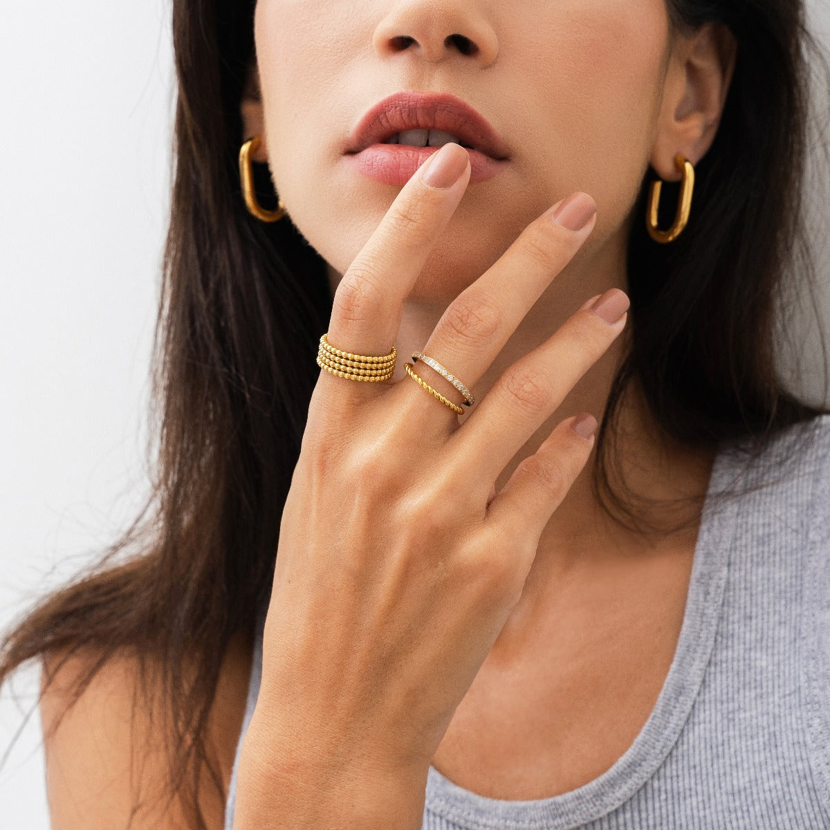 Layered Beads Fidget Ring - Gold Tone