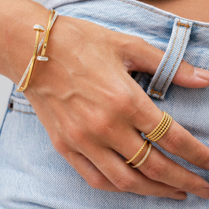 Layered Beads Fidget Ring - Gold Tone