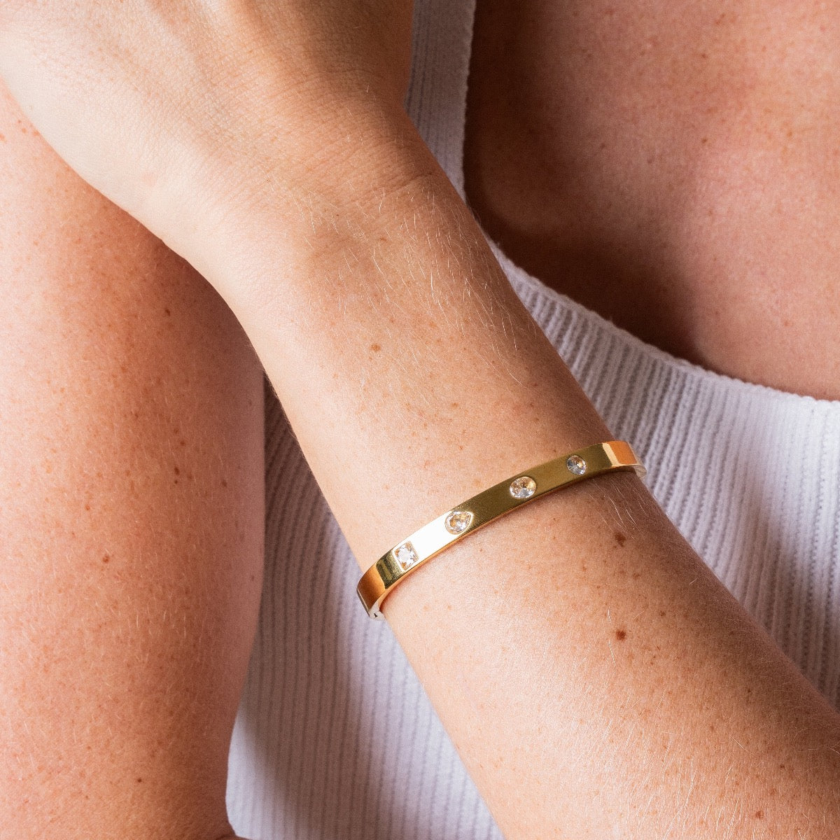 Multi Shape Stone Bracelet - Gold Tone