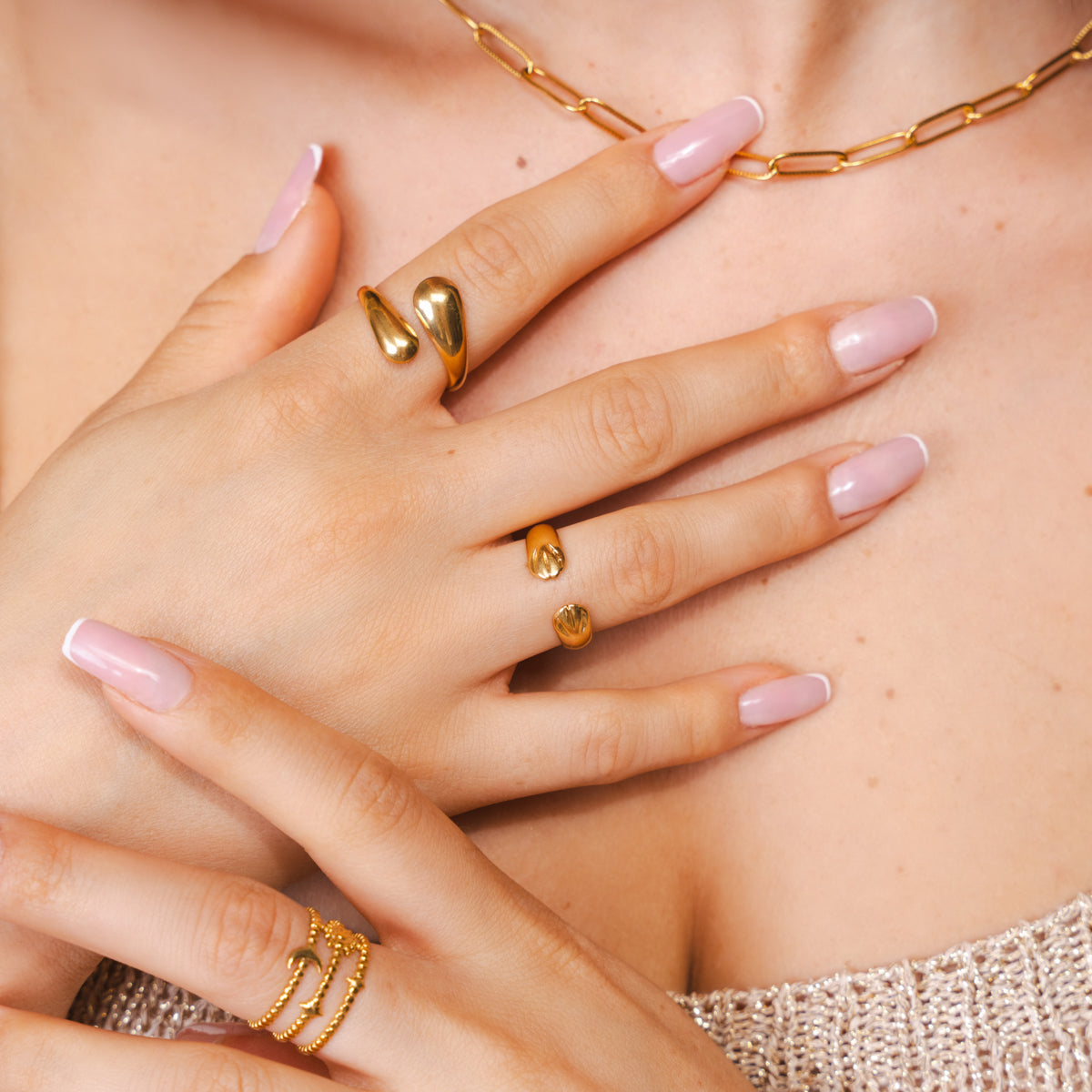 Molten Embrace Adjustable Wrap Ring - Gold Tone