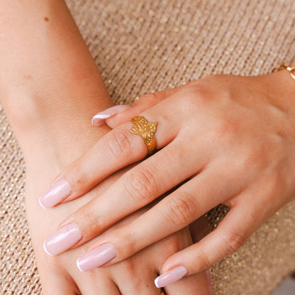 Flora Crest Adjustable Ring - Gold Tone