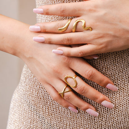 Abstract Oval Adjustable Ring - Gold Tone