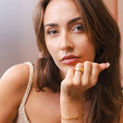 Lush Leaf Adjustable Ring - Gold Tone
