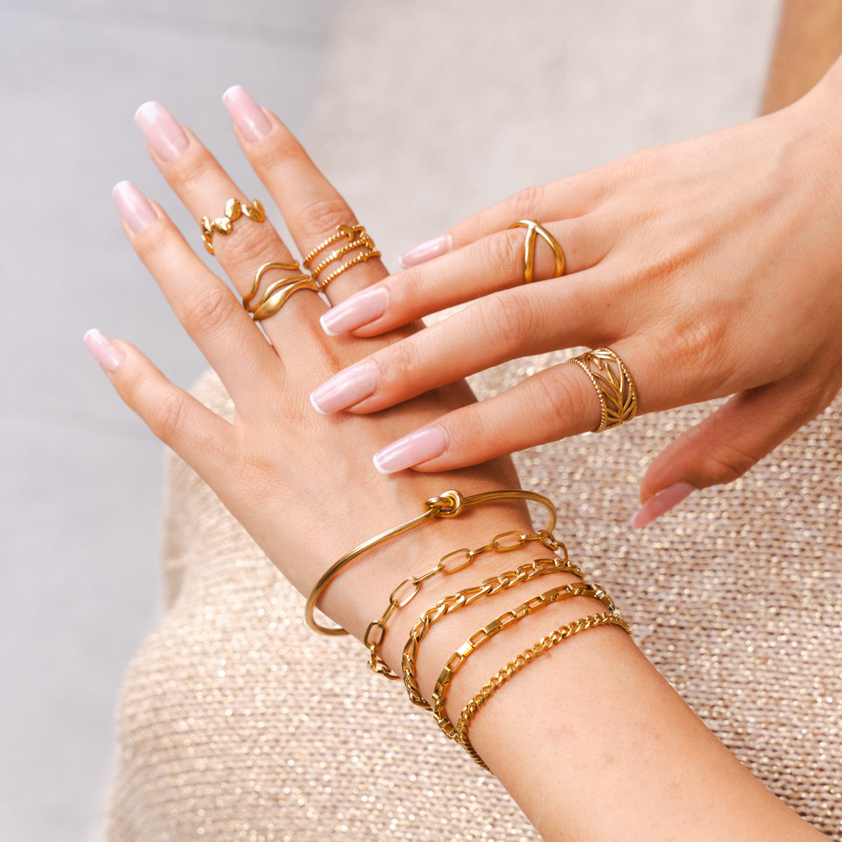 Layered Sculpture Adjustable Ring - Gold Tone