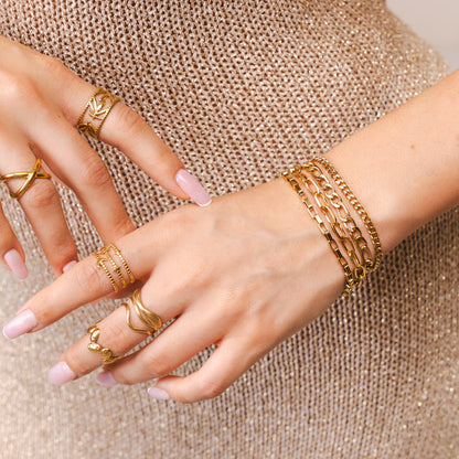 Layered Sculpture Adjustable Ring - Gold Tone