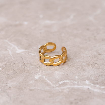 Linked Adjustable Ring - Gold Tone