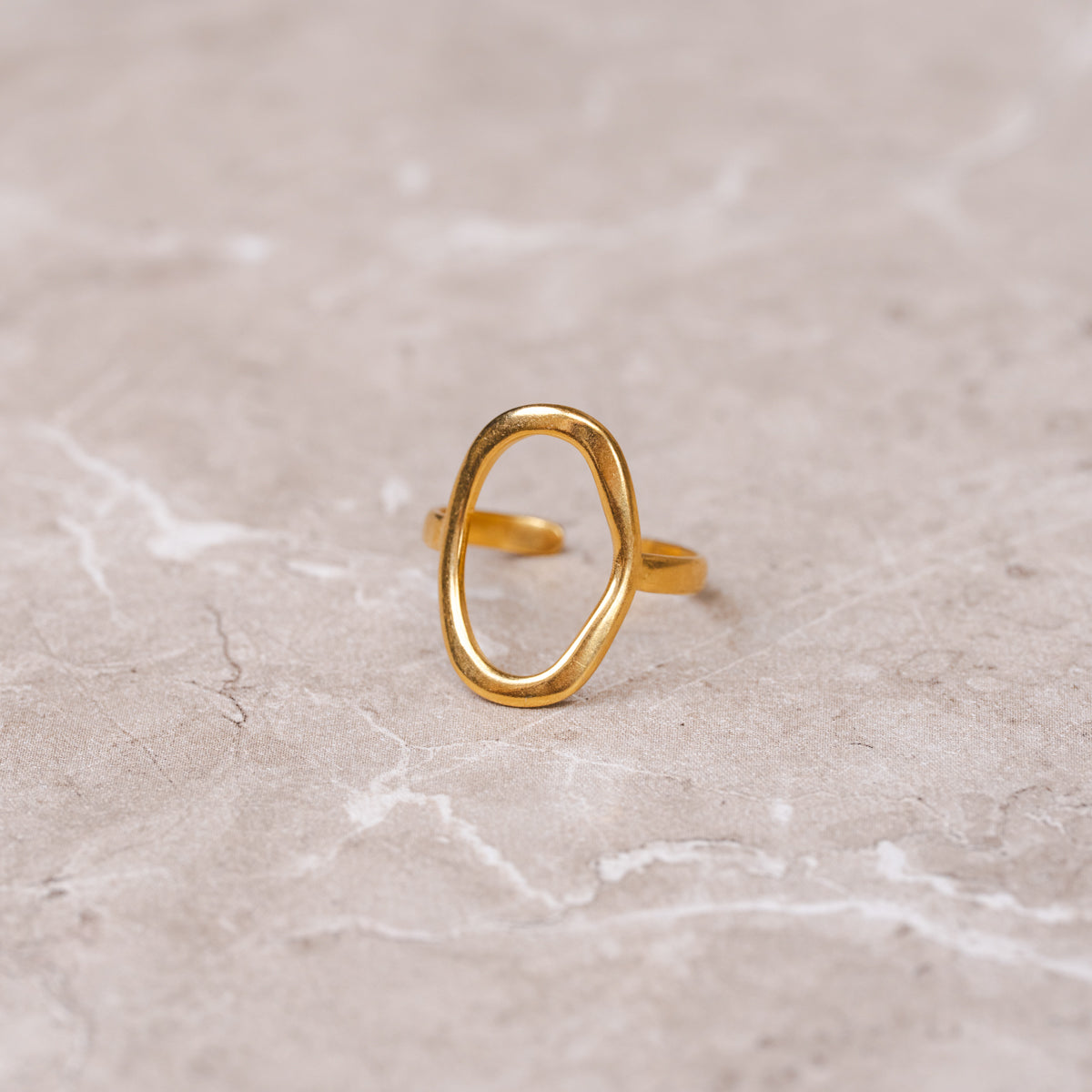 Abstract Oval Adjustable Ring - Gold Tone