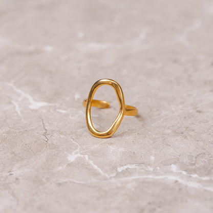 Abstract Oval Adjustable Ring - Gold Tone
