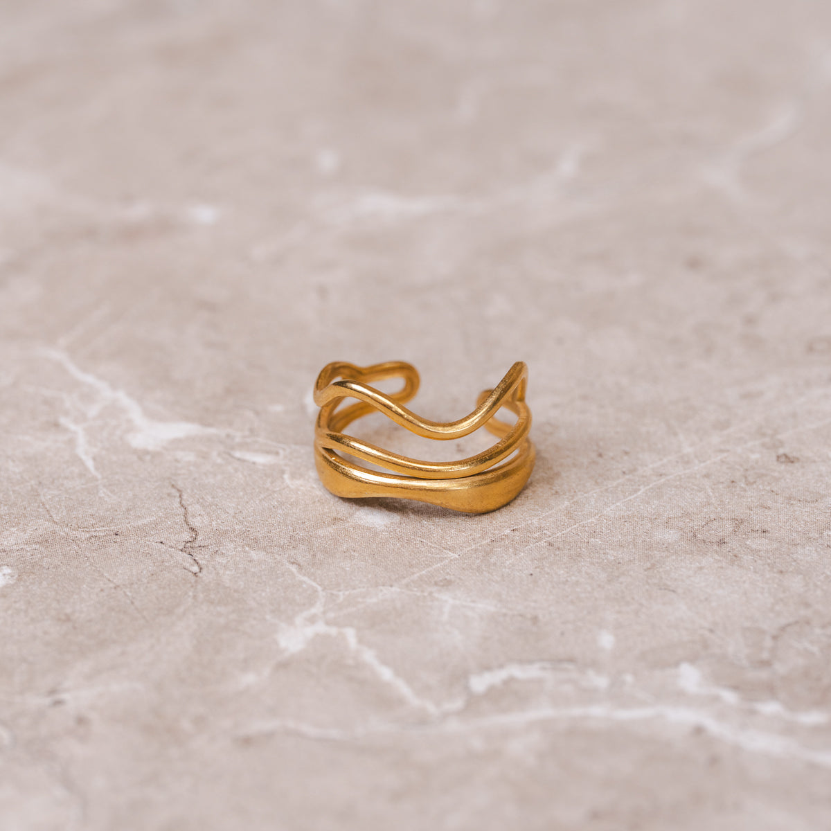 Layered Sculpture Adjustable Ring - Gold Tone