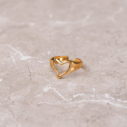 Abstract Heart Adjustable Ring - Gold Tone