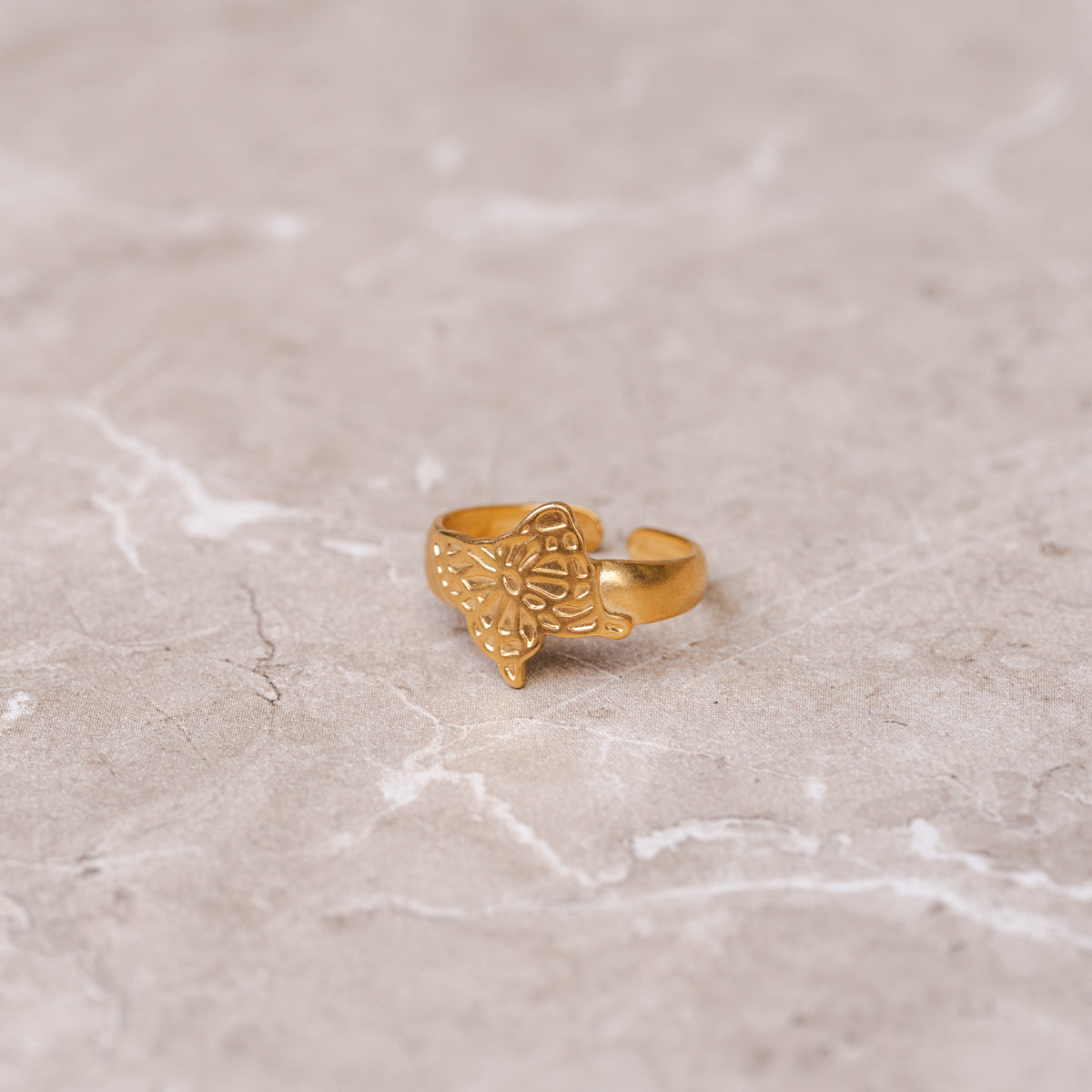 Flora Crest Adjustable Ring - Gold Tone