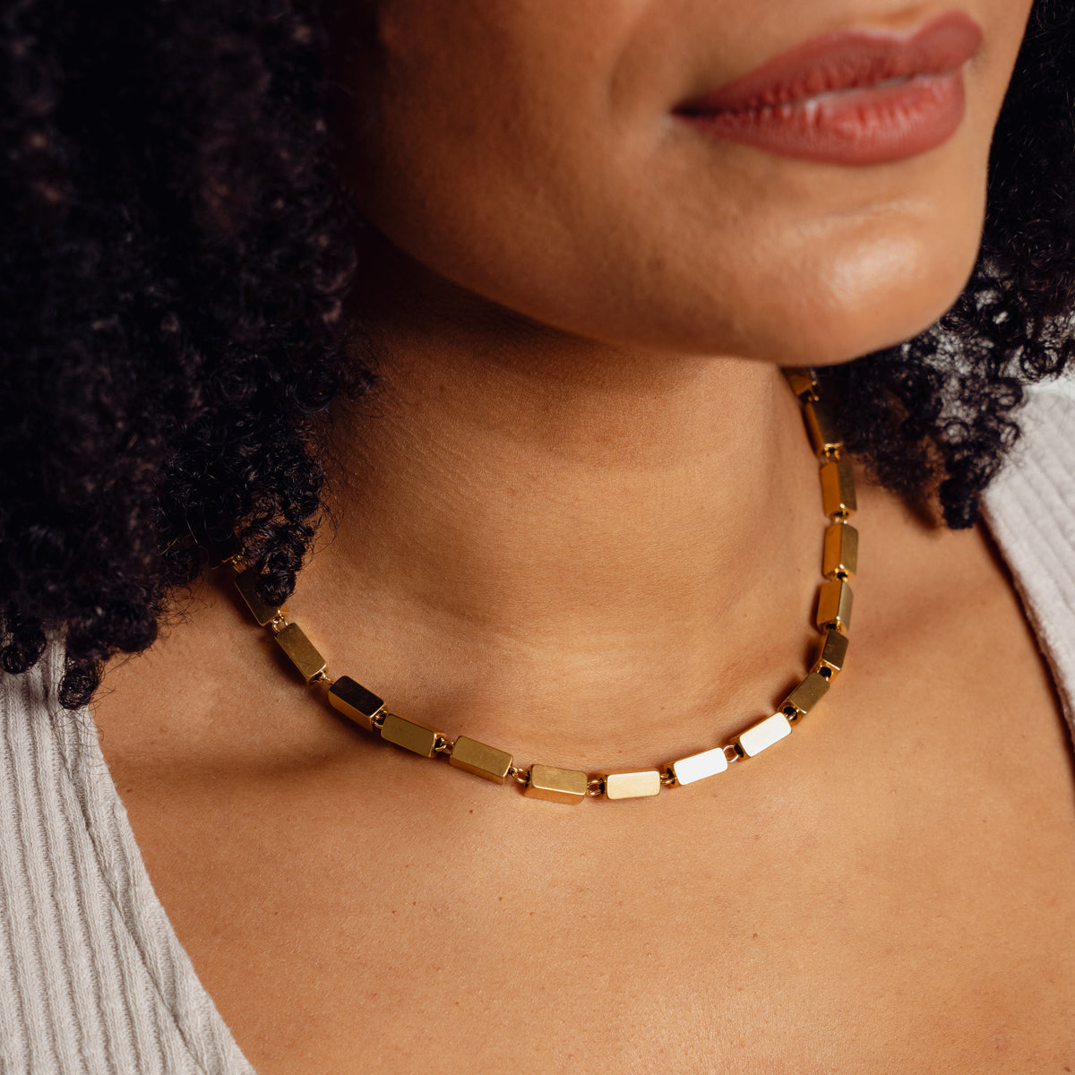 Rectangle Chain Necklace - Gold Tone
