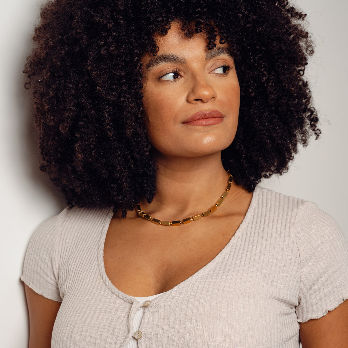 Rectangle Chain Necklace - Gold Tone