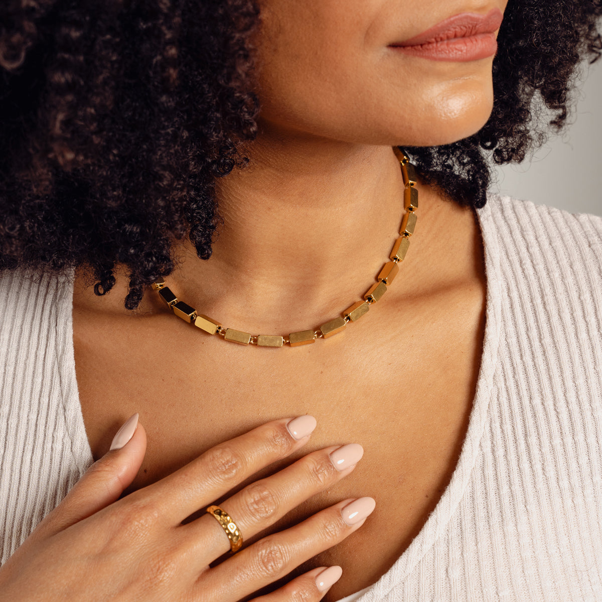 Rectangle Chain Necklace - Gold Tone