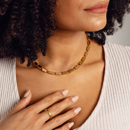 Rectangle Chain Necklace - Gold Tone