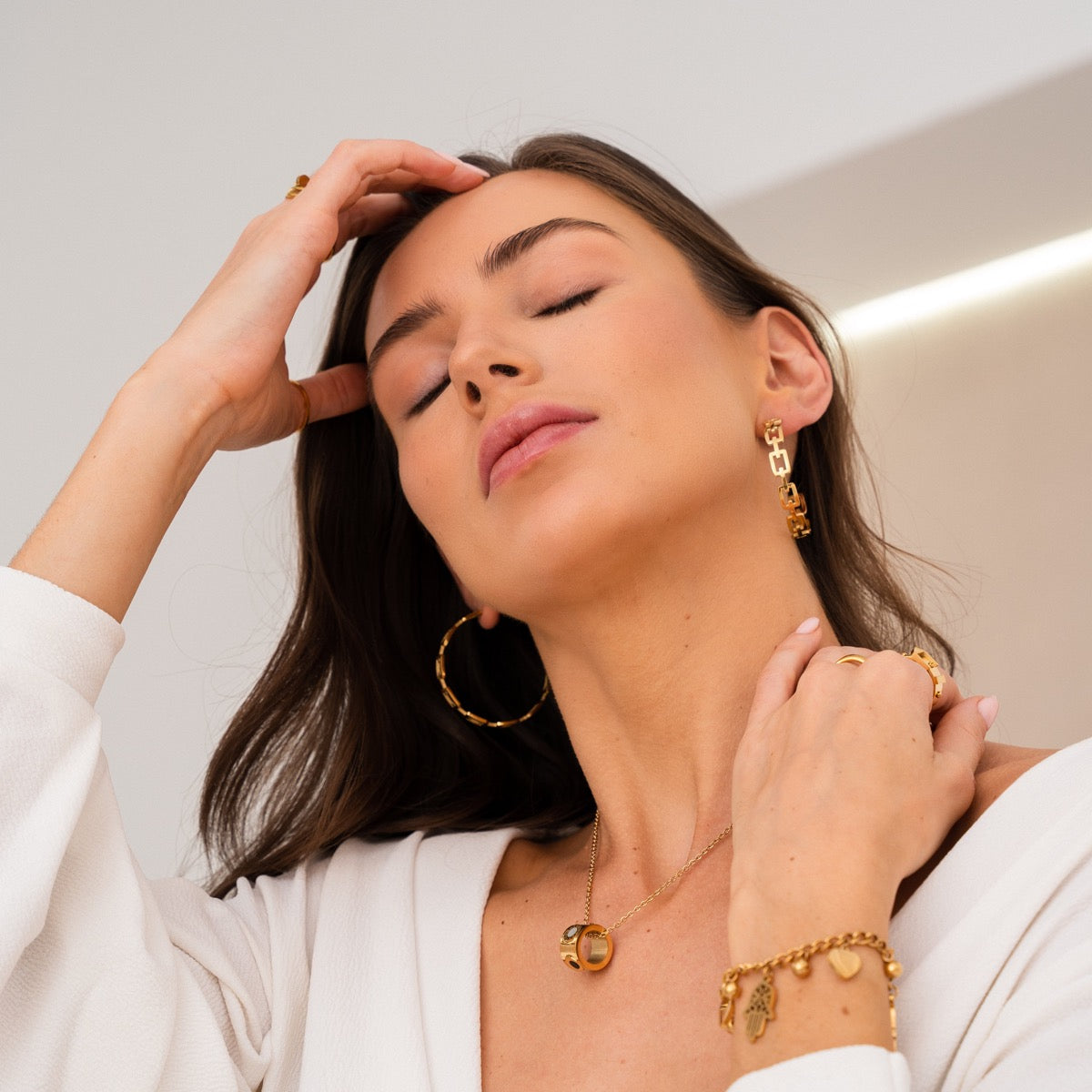 Geometric Hoop Earrings Gold Plated - Gold Tone