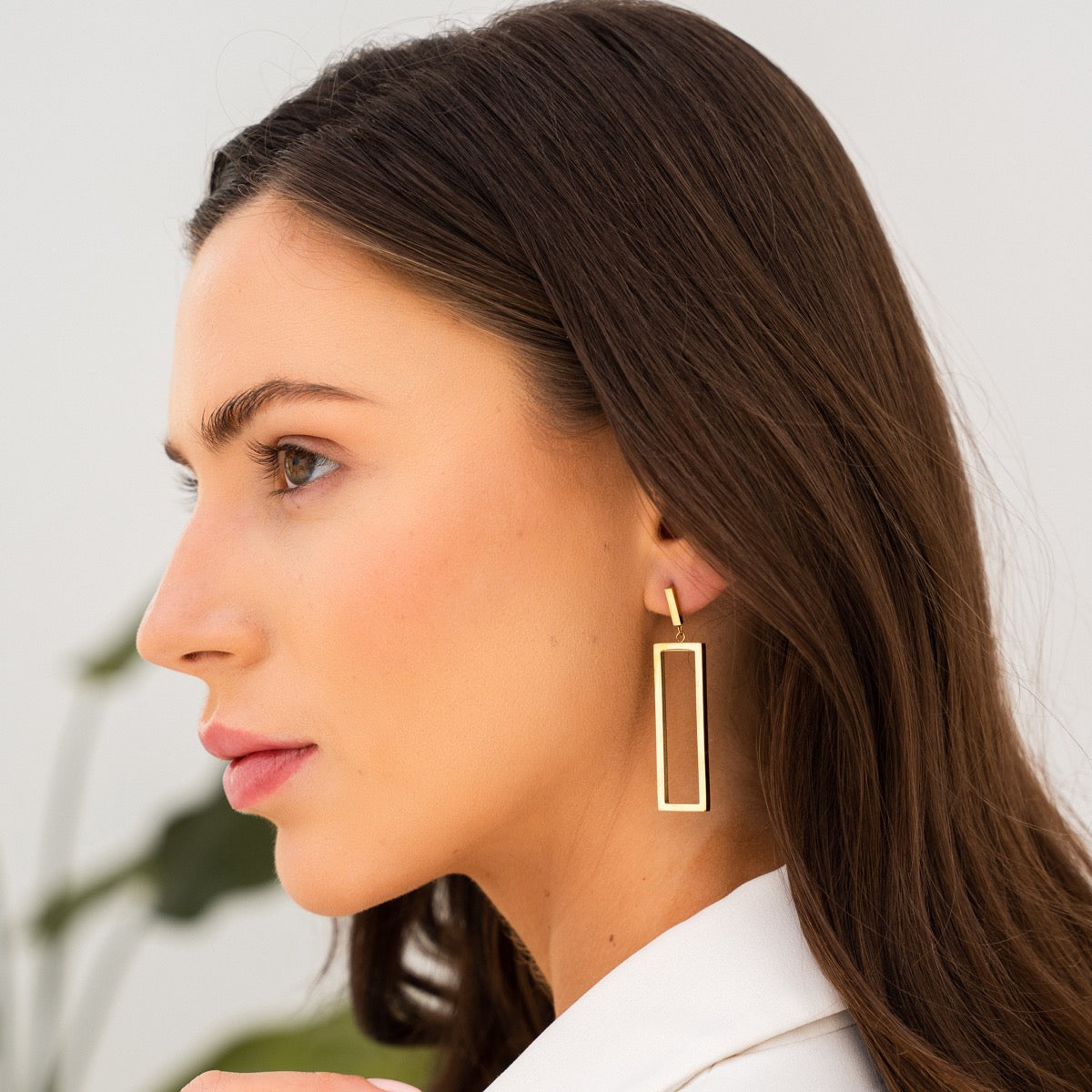 Minimal Rectangle Dangle Earrings - Gold Tone