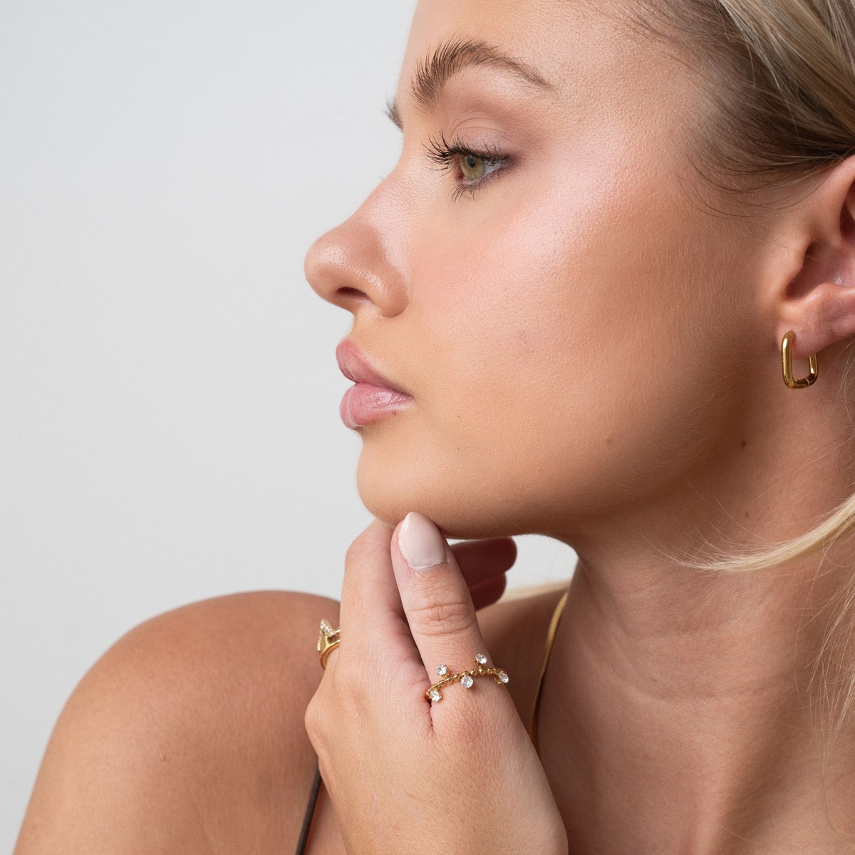 Square Huggie Hoop Earring - Gold Tone