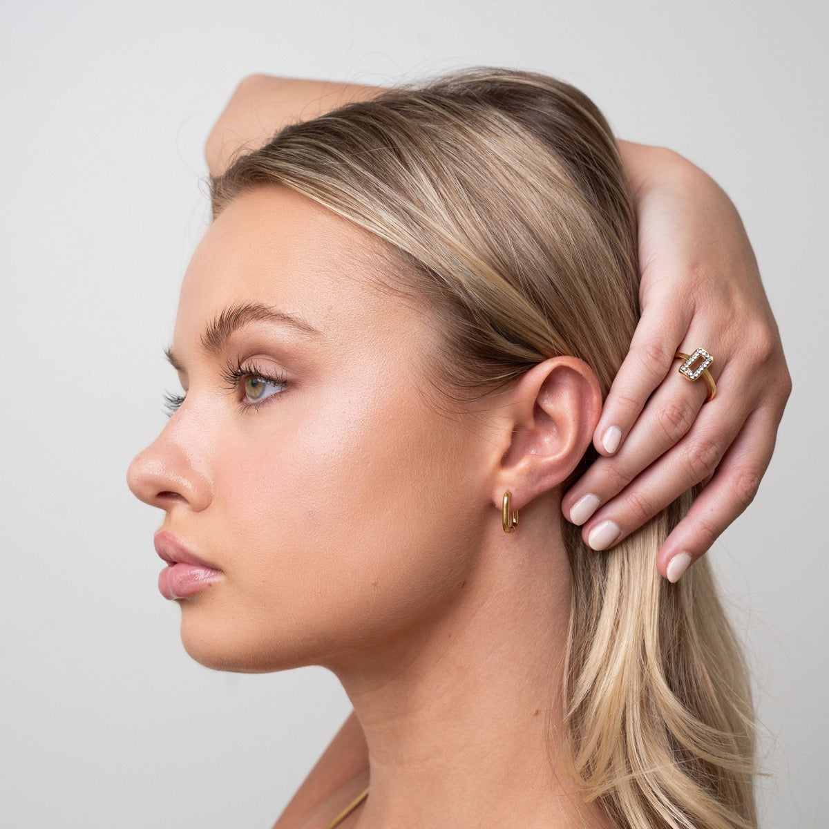 Square Huggie Hoop Earring - Gold Tone
