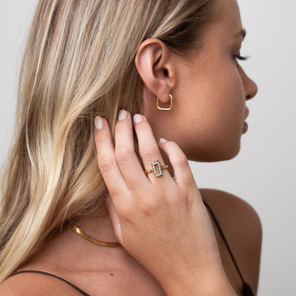 Square Huggie Hoop Earring - Gold Tone