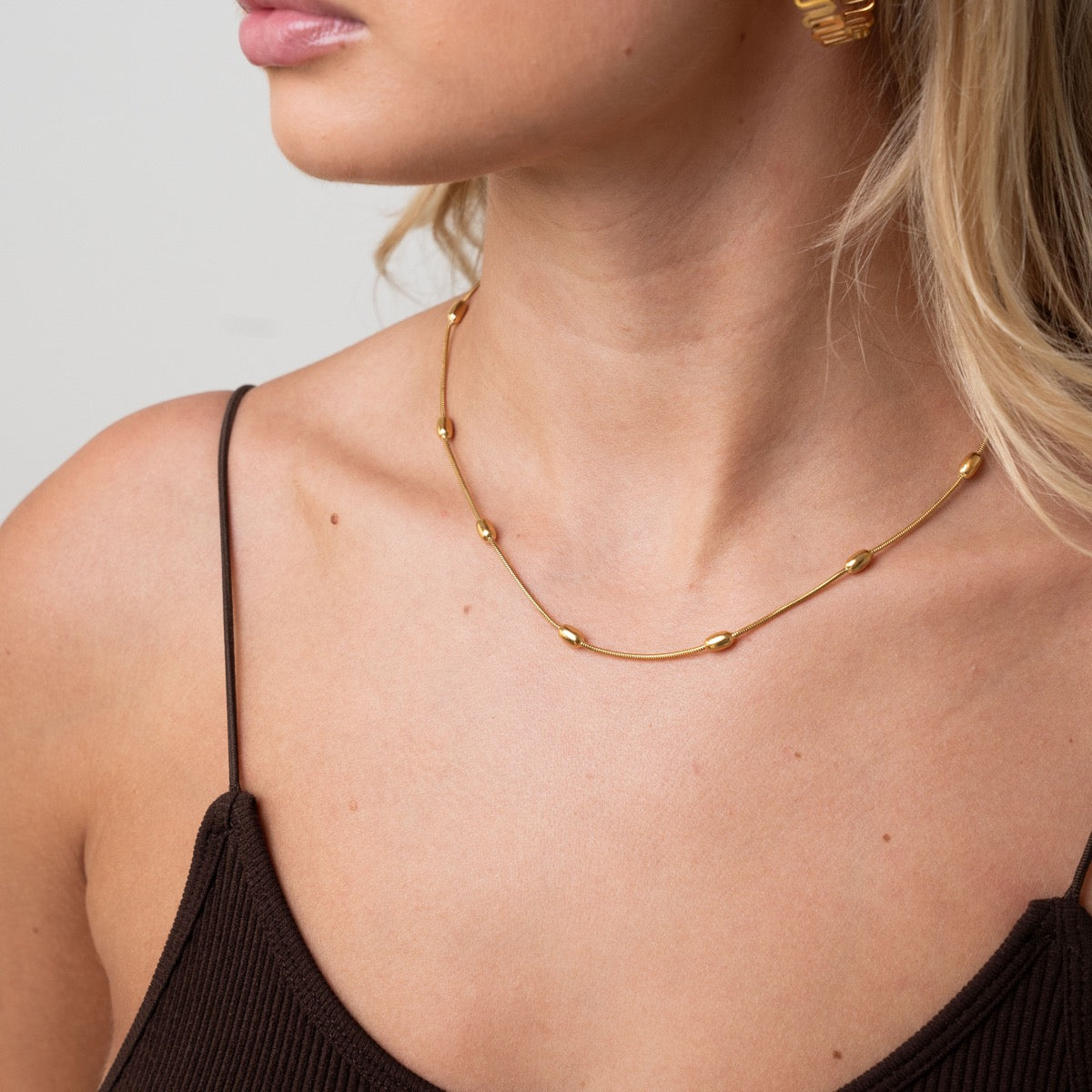 Ball Pendant Rounded Snake Chain - Gold Tone