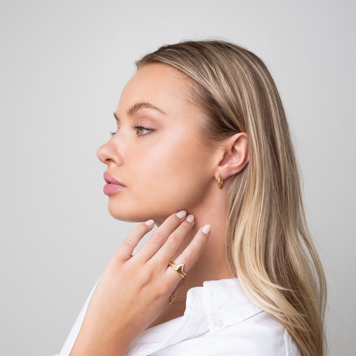 Textured Huggie Earrings - Gold Tone