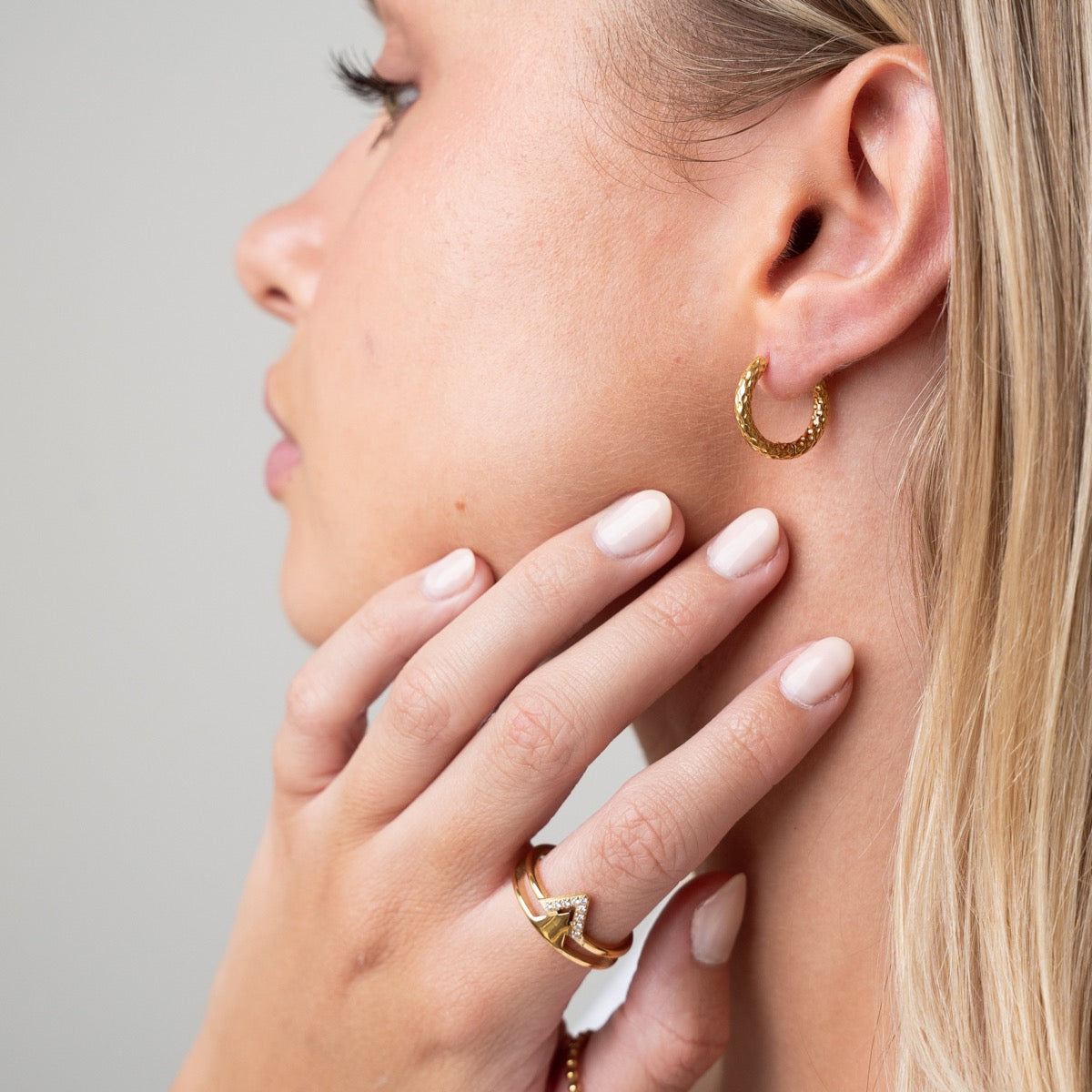 Textured Huggie Earrings - Gold Tone