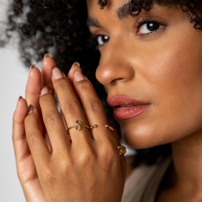 Beaded Adjustable Fidget Ring - Gold Tone