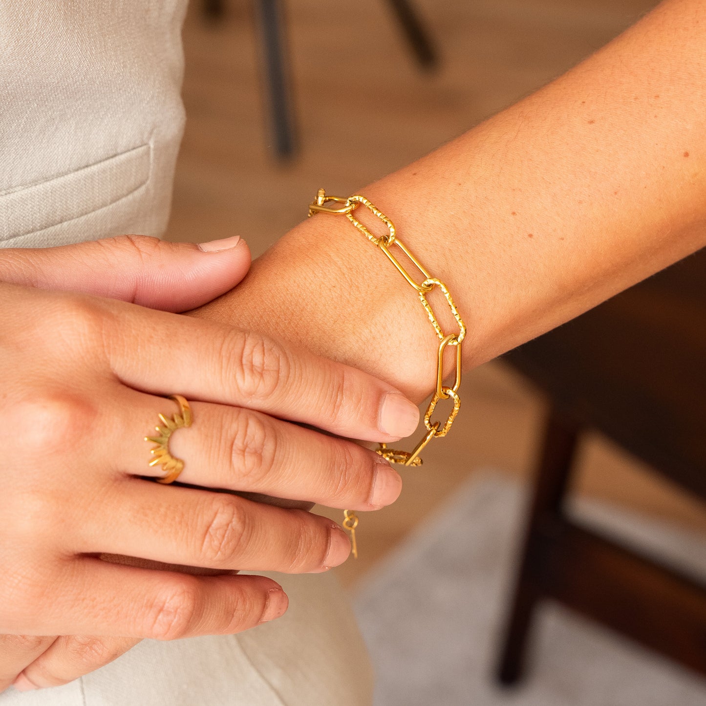 Rigid Link Chain Bracelet - Gold Tone