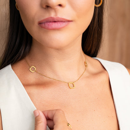 Square Regina Numeral Pendant Necklace - Gold Tone