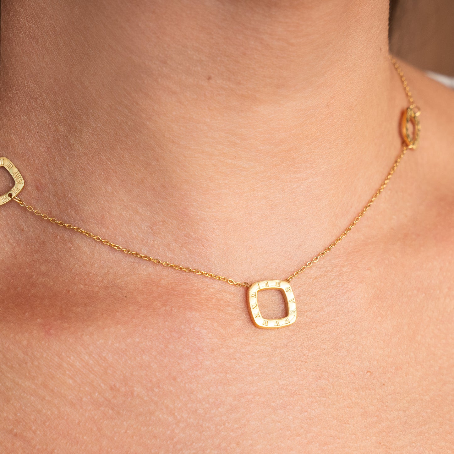 Square Regina Numeral Pendant Necklace - Gold Tone