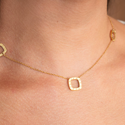 Square Regina Numeral Pendant Necklace - Gold Tone
