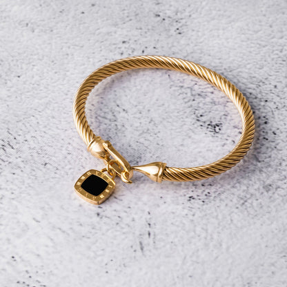 Square Onyx Pendant Bracelet - Gold Tone