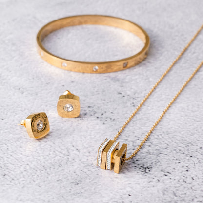 Rubix Stone Necklace - Gold Tone