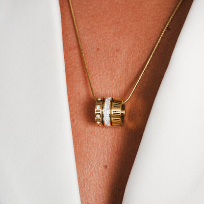 Triple Stack Ring Necklace - Gold Tone