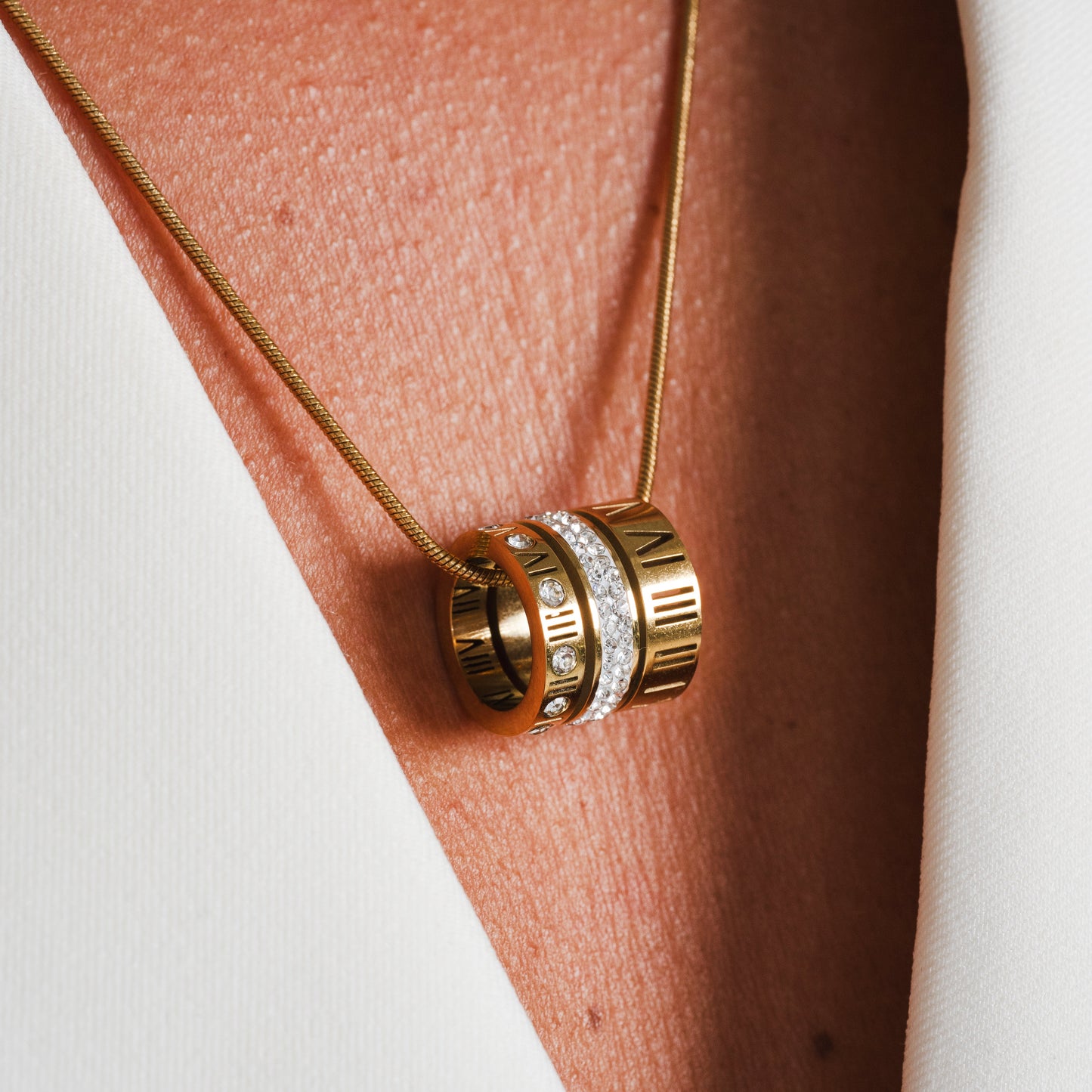 Triple Stack Ring Necklace - Gold Tone