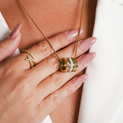 Triple Stack Ring Necklace - Gold Tone