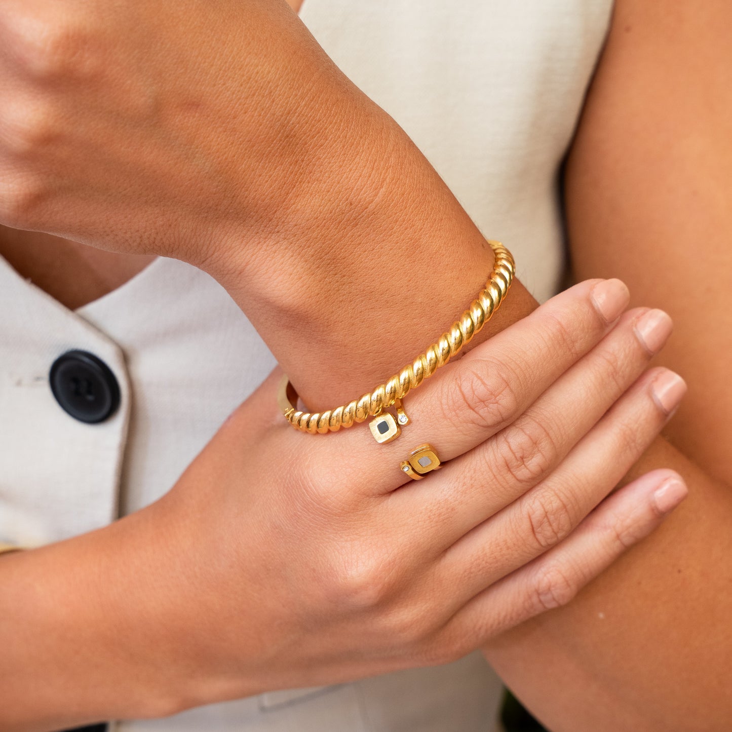 Croissant Bangle Bracelet - Gold Tone