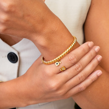 Croissant Bangle Bracelet - Gold Tone