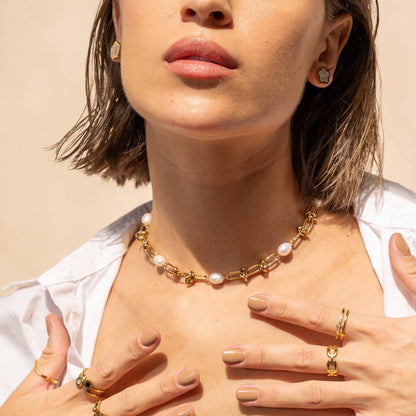 Pearl Knot Necklace - Gold Tone