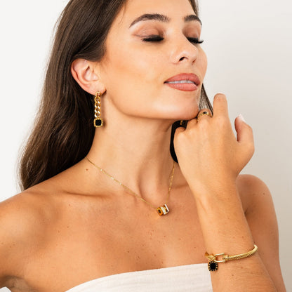 Rubix Stone Necklace - Gold Tone
