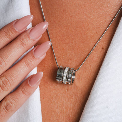 Triple Stack Ring Necklace - Silver