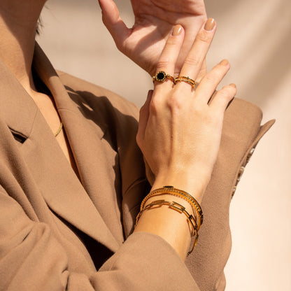Geometric Bangle Bracelet - Gold Tone