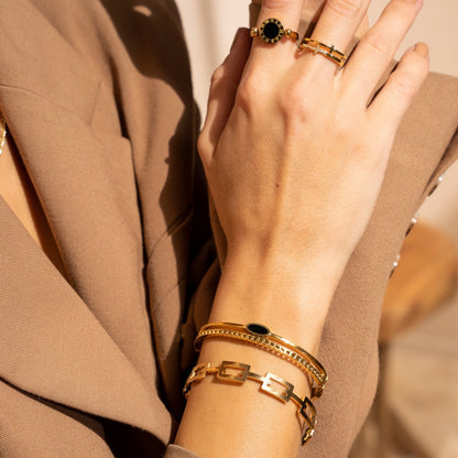 Oval Onyx Layered Bangle - Gold Tone