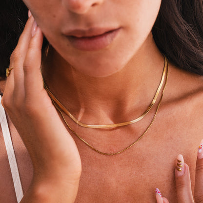 Snake Double Chain Necklace - Gold Tone